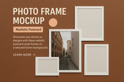 Realistic Photo Frame Mockup on Brown Background
