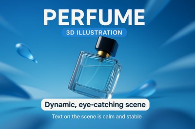 3D Illustration of a Perfume Bottle in Dynamic Scene