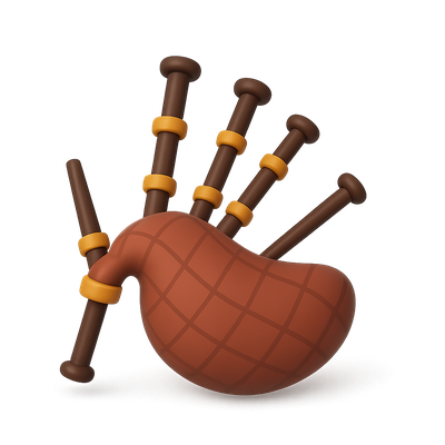 Stylized 3D Bagpipe Icon with Isometric Design