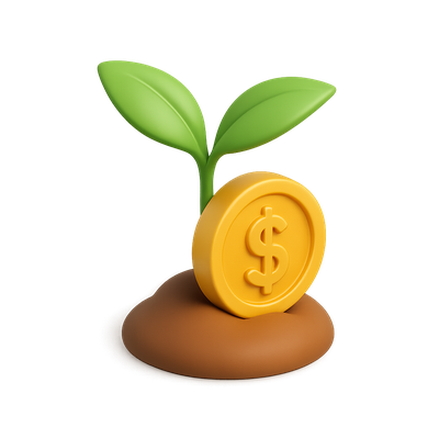 3D Money Plant Icon with Coin and Soil