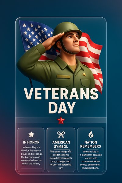 3D Veterans Day Illustration with American Flag
