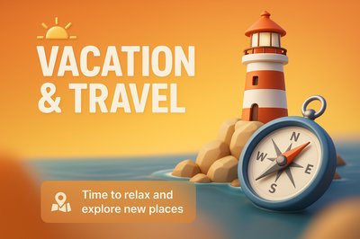 3D Travel and Vacation Illustration with Lighthouse and Compass