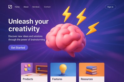 Dynamic Brainstorming Landing Page Design with 3D Elements