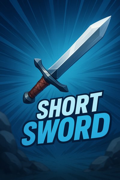 Dynamic Illustration of a Short Sword with Bold Text