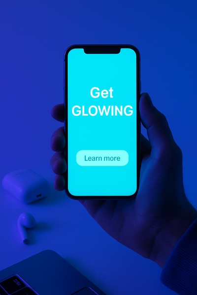 Person Holding a Glowing Phone in a Blue Atmosphere