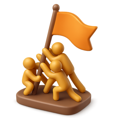 3D Icon of People Raising a Flag in Isometric View