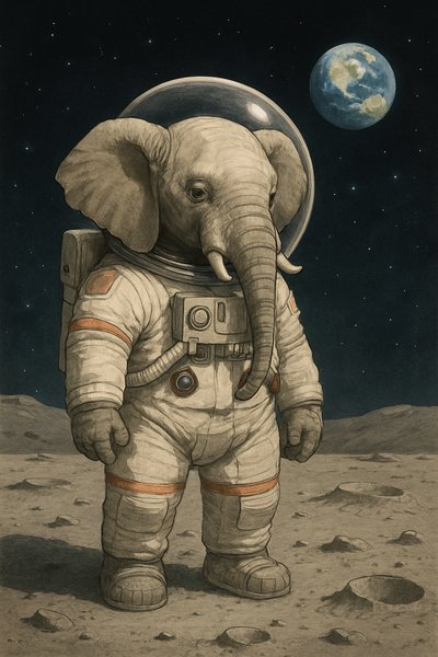 Whimsical Astronaut Elephant Illustration