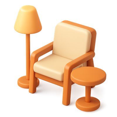 Stylish 3D Isometric Furniture Set with Chair, Lamp, and Table