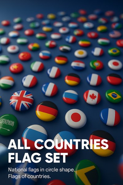 Comprehensive Collection of National Flags in Circular Design