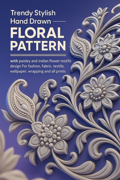 Trendy Hand Drawn Floral Pattern with Paisley Motifs