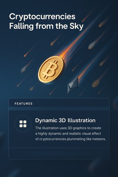 Dynamic 3D Illustration of Cryptocurrencies Falling from the Sky