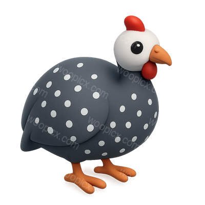 3D Icon of a Stylized Guinea Fowl with Isometric Design