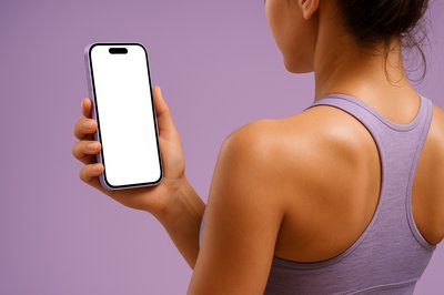 Active Woman Holding a Phone Against a Purple Background