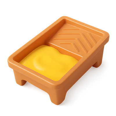 3D Paint Tray Icon with Yellow Paint in Isometric View