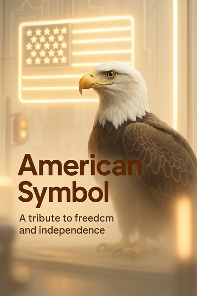 Illustrative Artwork of an American Bald Eagle with Flag Background
