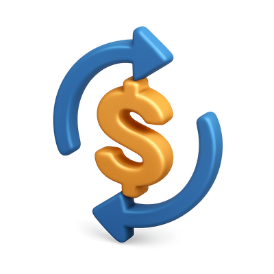 3D Currency Exchange Icon with Dollar Sign and Arrows
