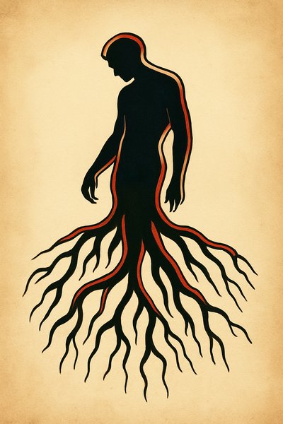 Silhouette with Roots Tattoo Design in Color