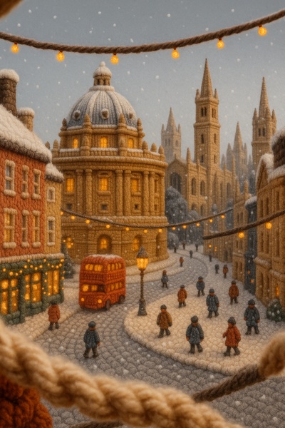 Whimsical Woolen Winter Scene in Oxford City Centre
