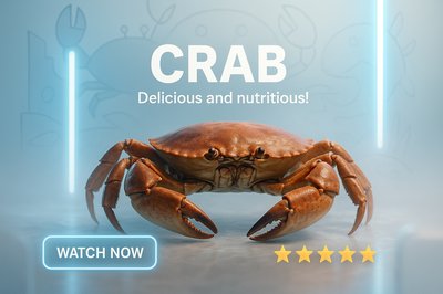 Promotional Seafood Graphic with Crab Image
