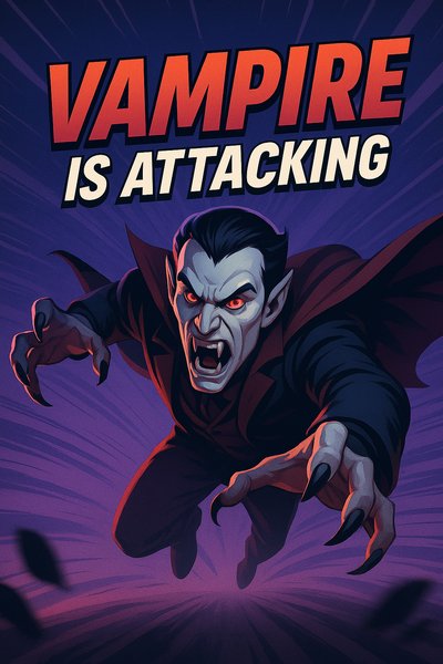 Dynamic Vampire Illustration with Bold Typography