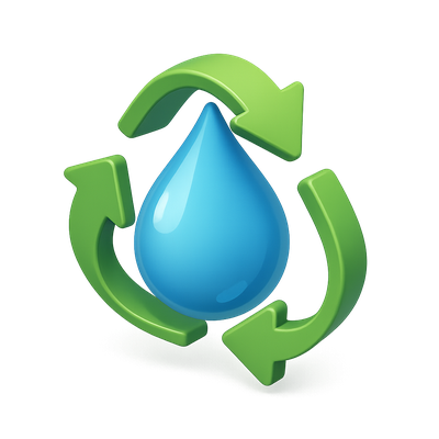3D Eco Icon with Water Droplet and Recycling Symbol