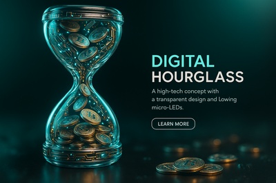 Hyperrealistic Digital Hourglass with Crypto Coins and LED Lights