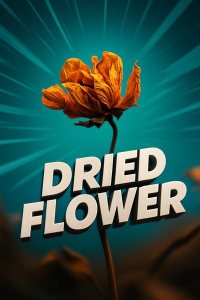 Dynamic Dried Flower Illustration with Bold Text