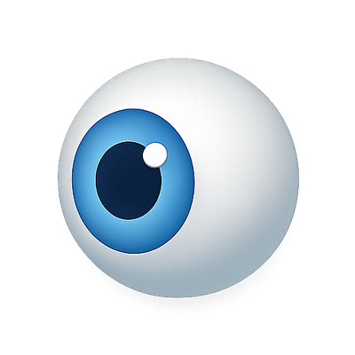 3D Eye Icon with Blue Iris and Reflection