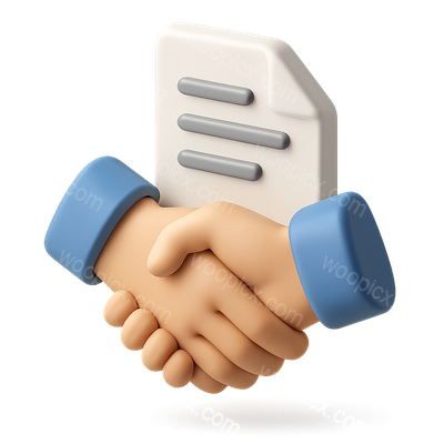 3D Handshake Icon with Document in Isometric View