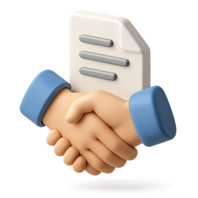 3D Handshake Icon with Document in Isometric View