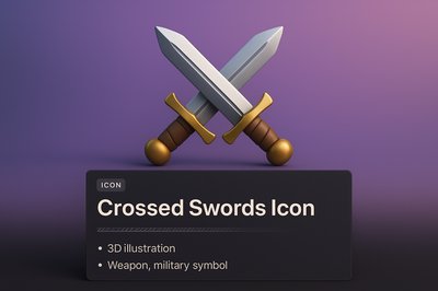 3D Illustration of Crossed Swords Icon for Military Symbol