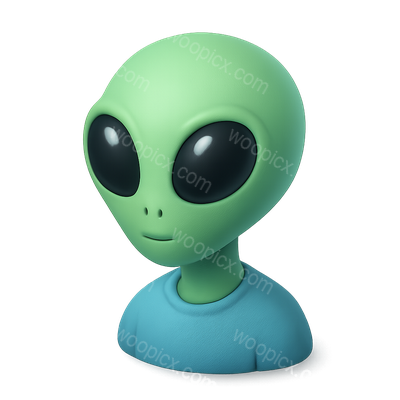 3D Alien Icon with Large Eyes in Isometric View