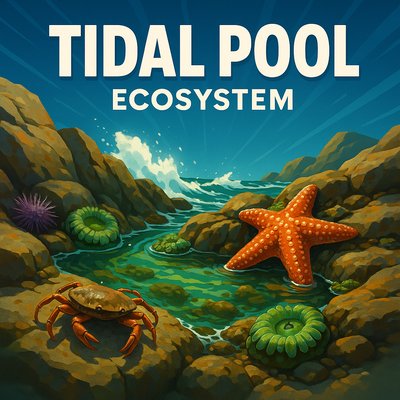 Illustration of a Tidal Pool Ecosystem with Marine Life