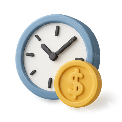 3D Clock and Dollar Icon with Isometric Design