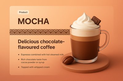Delicious Mocha Coffee with 3D Design Elements