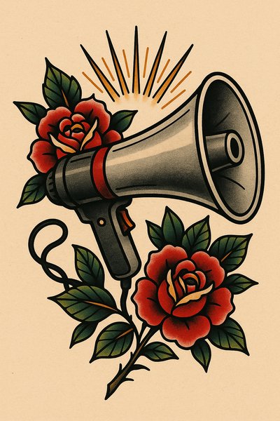 Vintage Style Megaphone with Roses Illustration