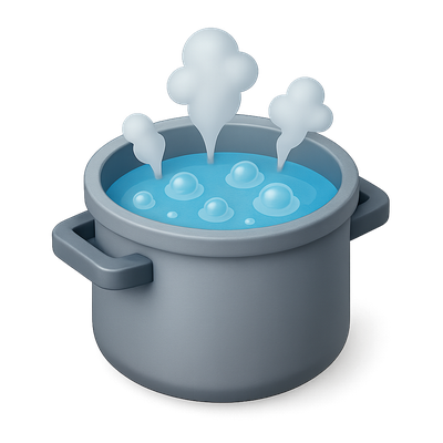 3D Icon of a Boiling Water Pot with Steam Effects