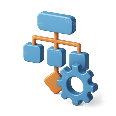 3D Flowchart Gear Icon with Isometric Design
