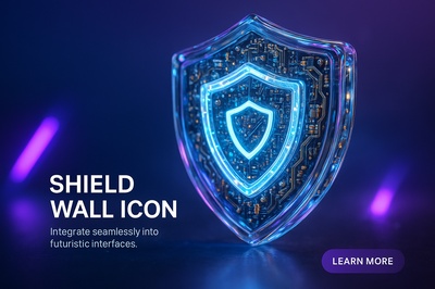 Hyperrealistic Shield Wall Icon with Glowing Inner Components