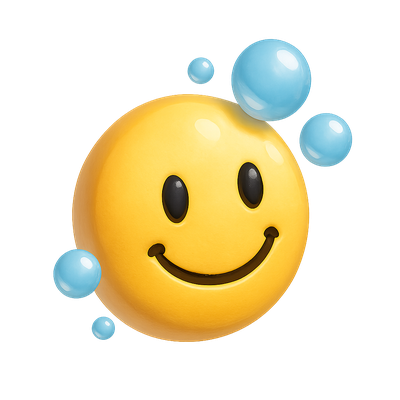 3D Smiling Face with Bubbles Icon