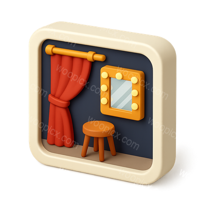 Isometric 3D Backstage Icon with Curtain and Mirror
