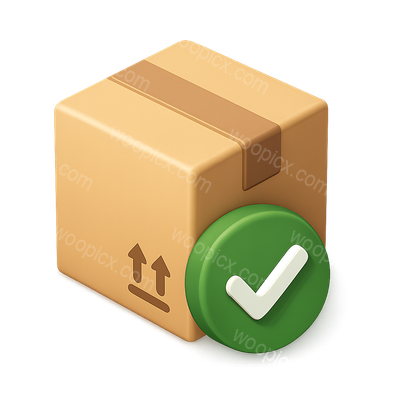 3D Package Icon with Checkmark in Isometric View