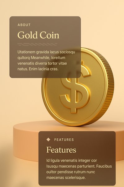 Elegant 3D Gold Coin with Informative Overlays