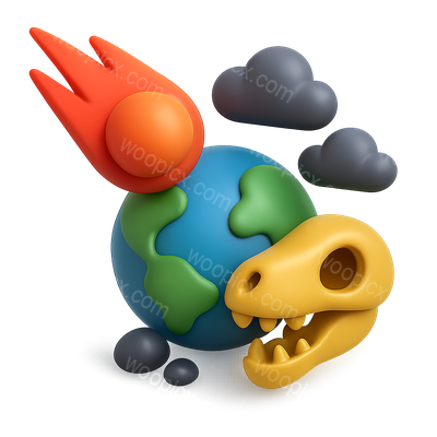 Colorful Illustration of Earth with Meteor and Dinosaur Skull