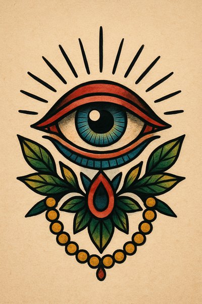 Colorful Eye Illustration with Floral Elements