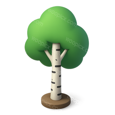 Stylized 3D Birch Tree Icon with Isometric View