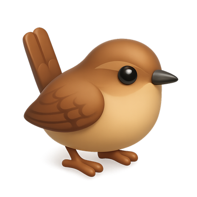 Stylized 3D Wren Icon in Isometric View