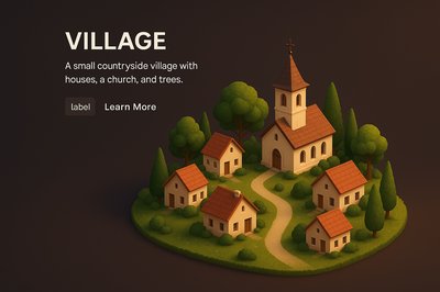 Charming Village Scene with Trees and Church in 3D Style
