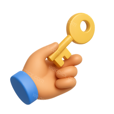 3D Key Icon in a Hand with Volumetric Feel