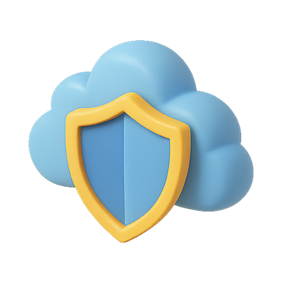 3D Cloud and Shield Icon Representing Cybersecurity